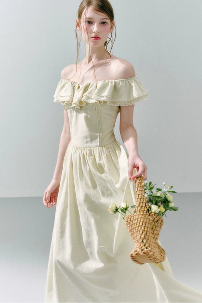 Long Green Linen Blend Dress