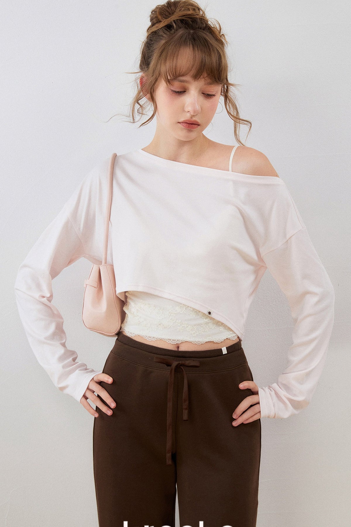 Asymmetrical Cropped Sweatshirt and Waistband Sweatpants Set-Up