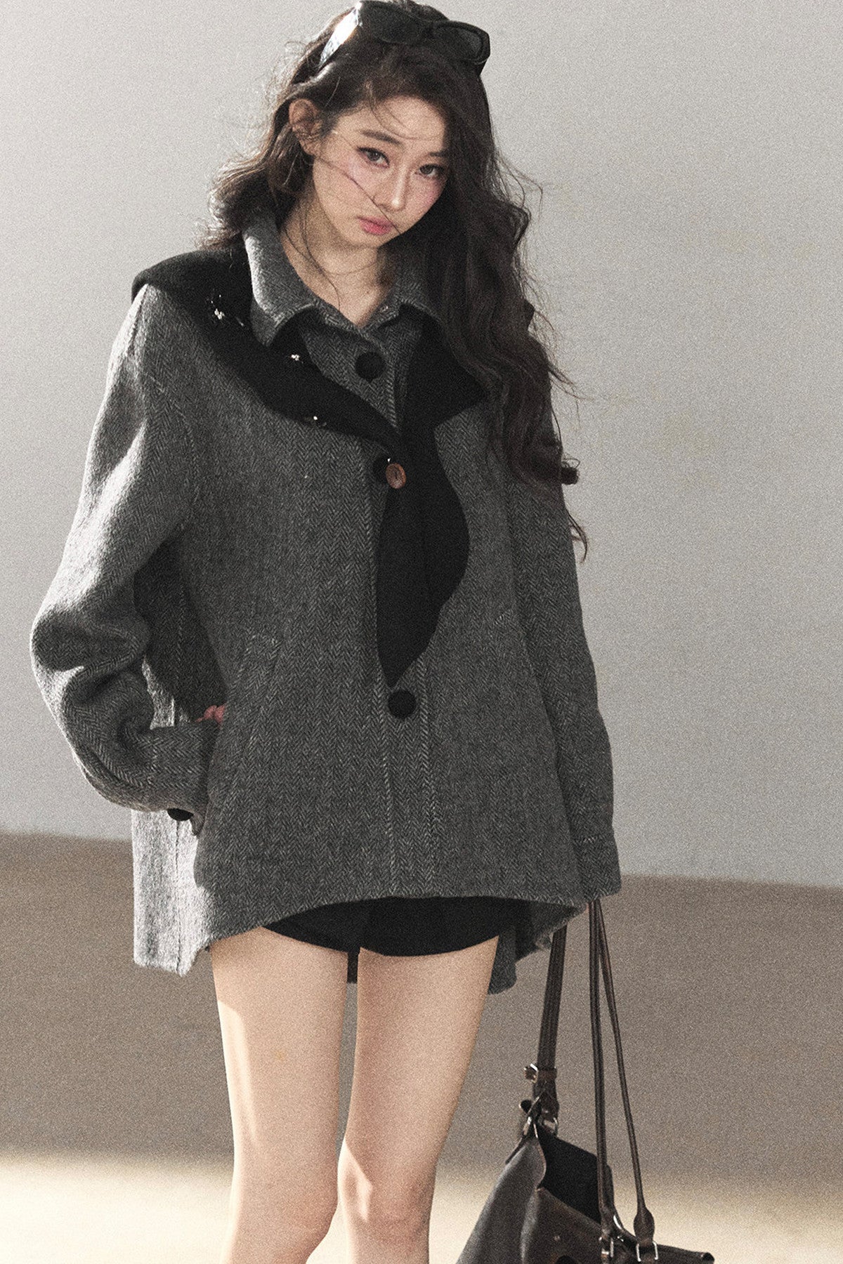 Double-Sided Herringbone Woolen Coat
