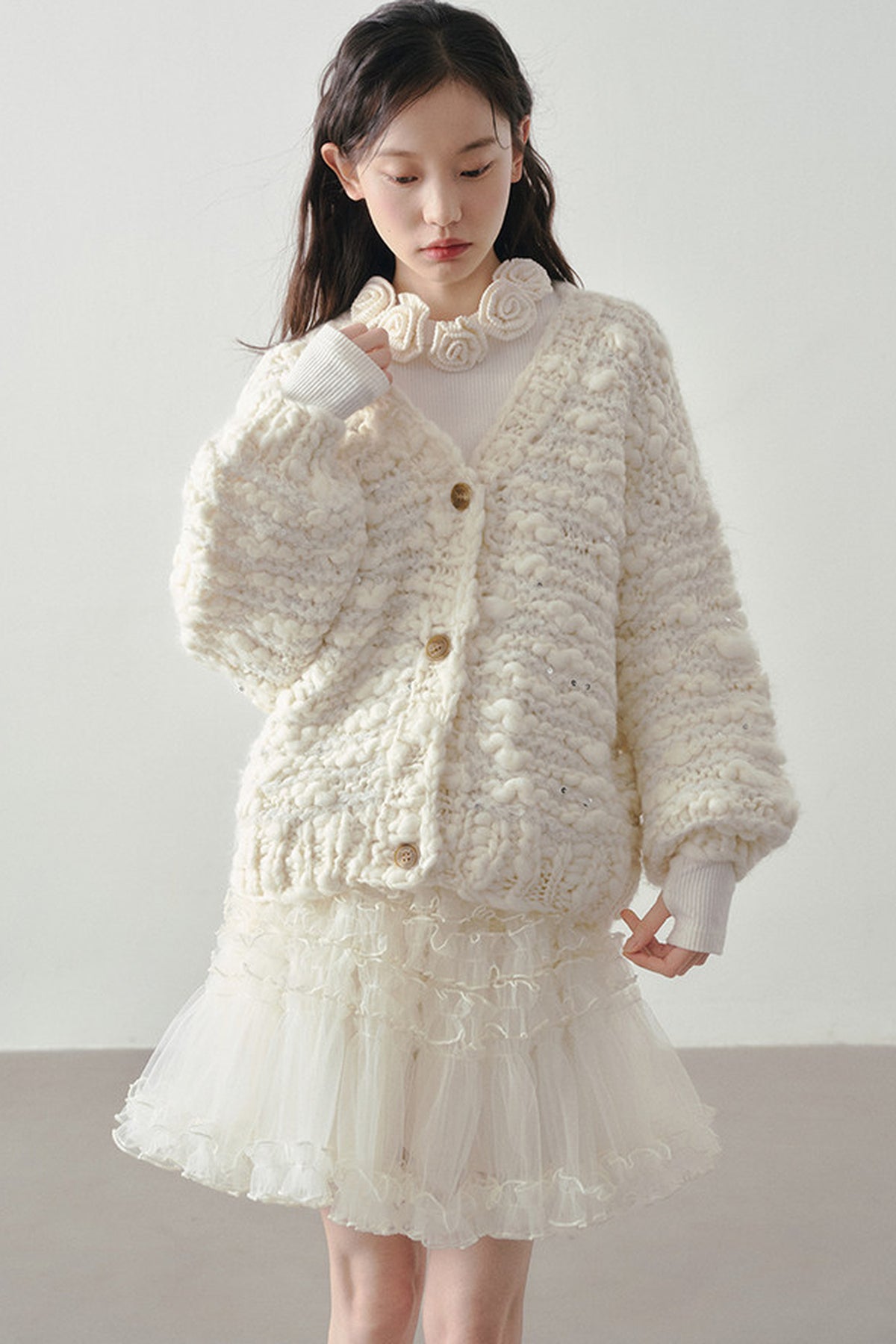 Chunky Knit Beige Cardigan