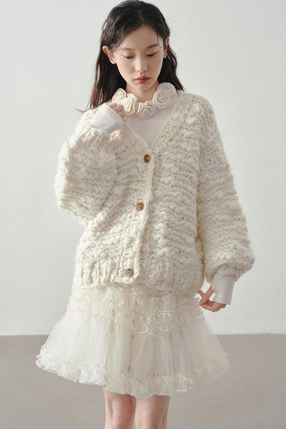 Chunky Knit Beige Cardigan