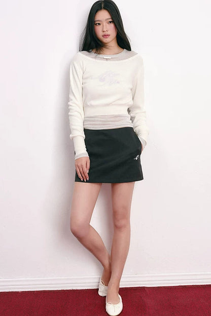 Jupe courte trapèze à cerises floquées