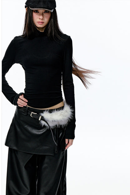 Large Hollow-Out Pearl Chain High-Neck Knit Top