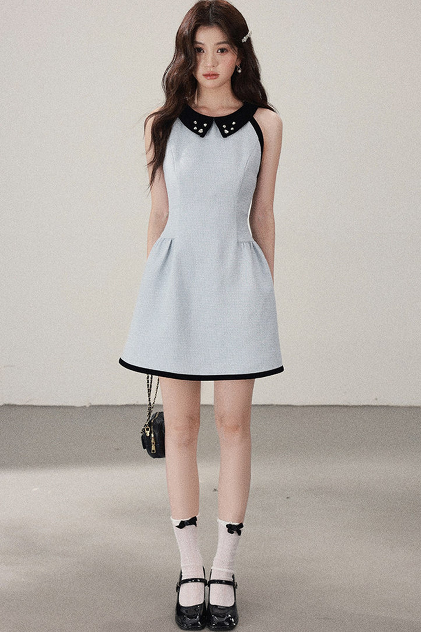 Blue Cinched Waist Halter Dress