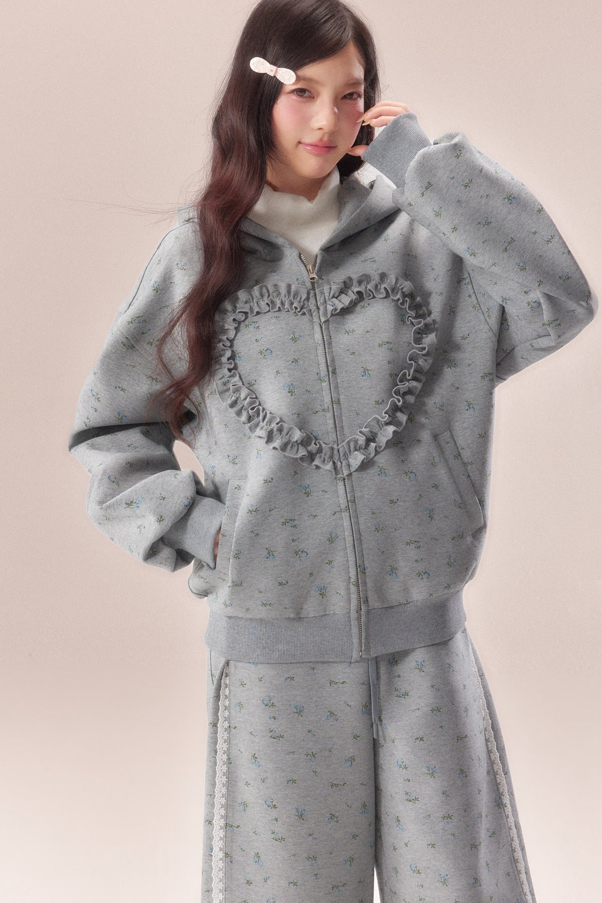 Floral Heart Hoodie and Scimitar Pants Set-Up