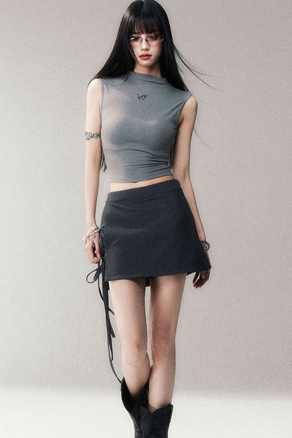 Sleeveless Mid-Neck High-Waisted Crop T-Shirt