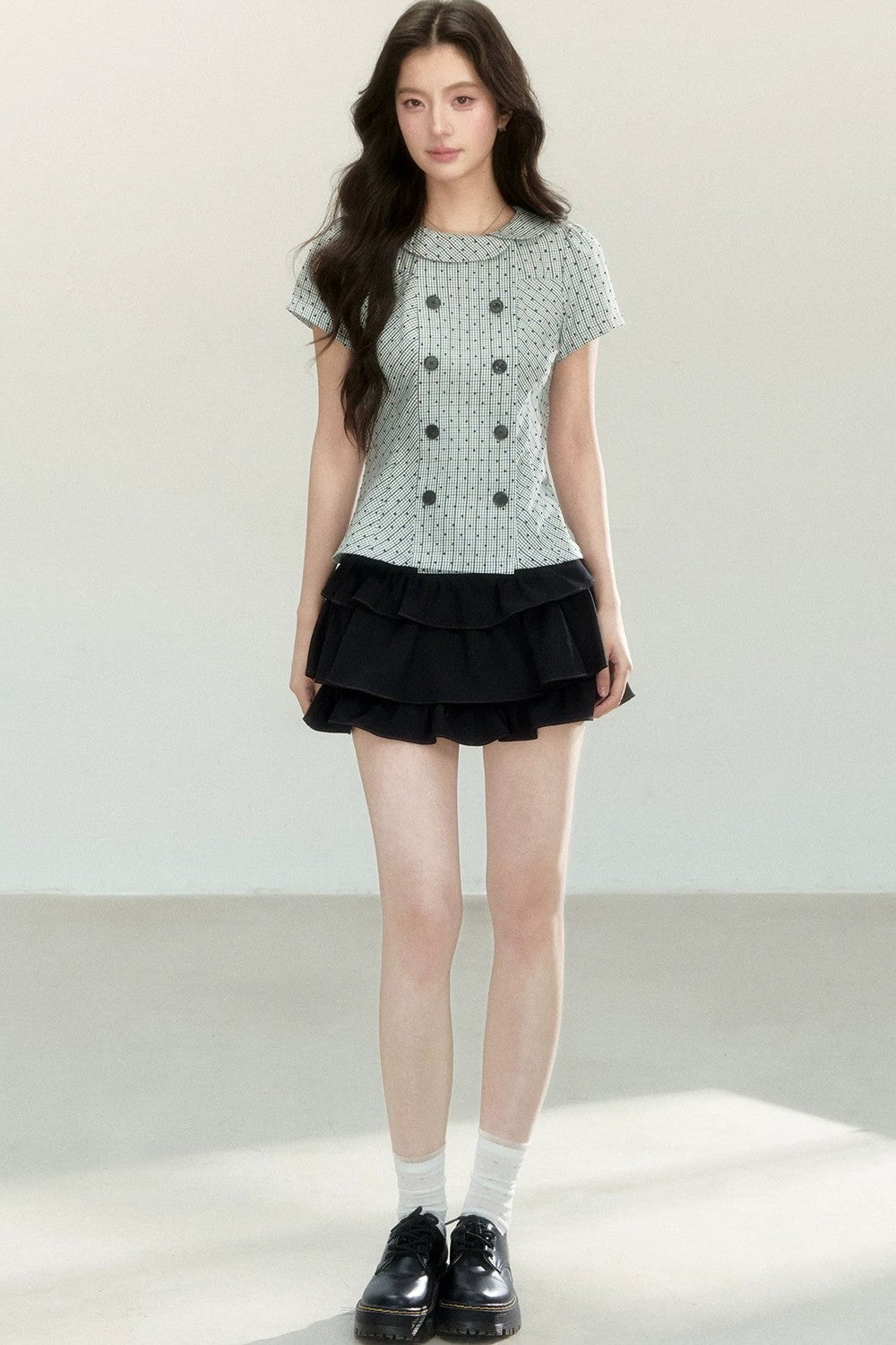 Artistic Plaid Doll Collar Blouse