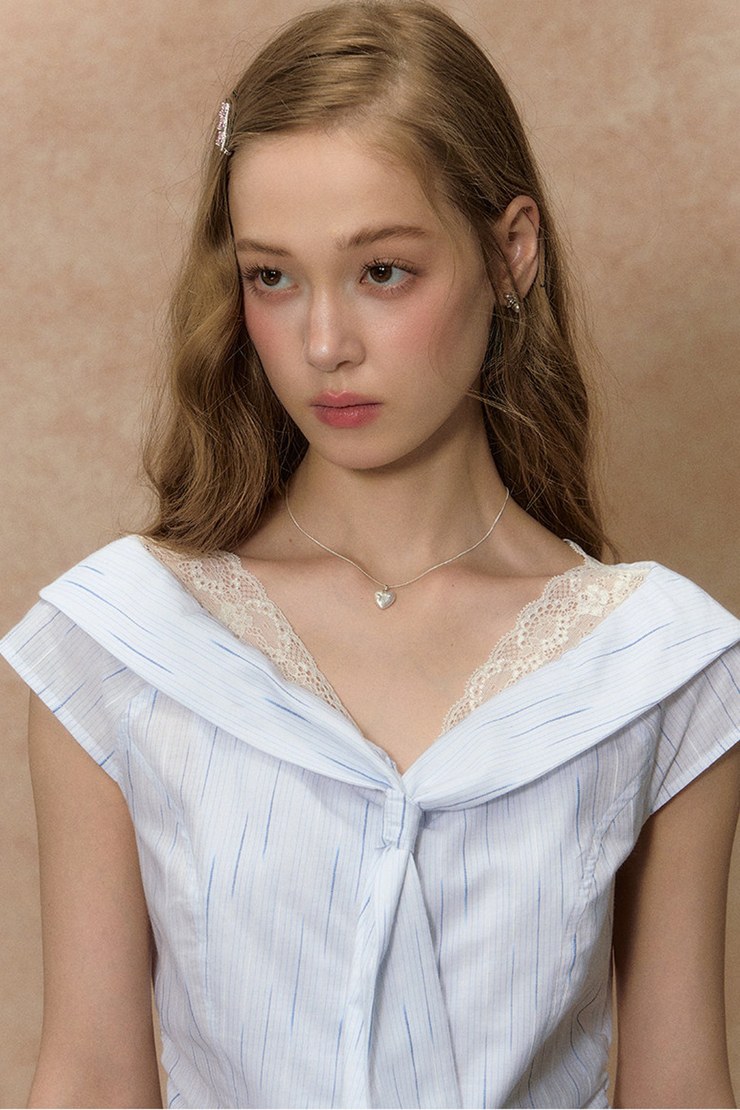 Lace-Trimmed Striped Blouse