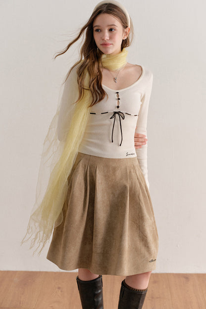 Faux Suede High-Waisted A-Line Skirt