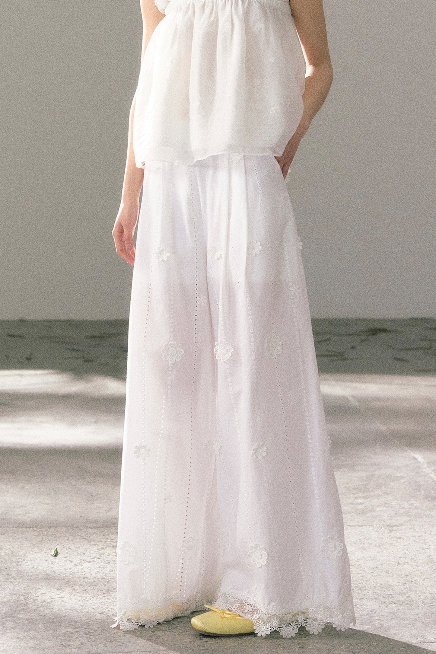 White Chiffon Lace Halter Top Set-Up