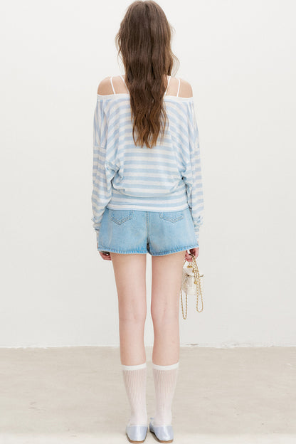 Striped Tie-Waist Top and Denim Skirt Set-Up