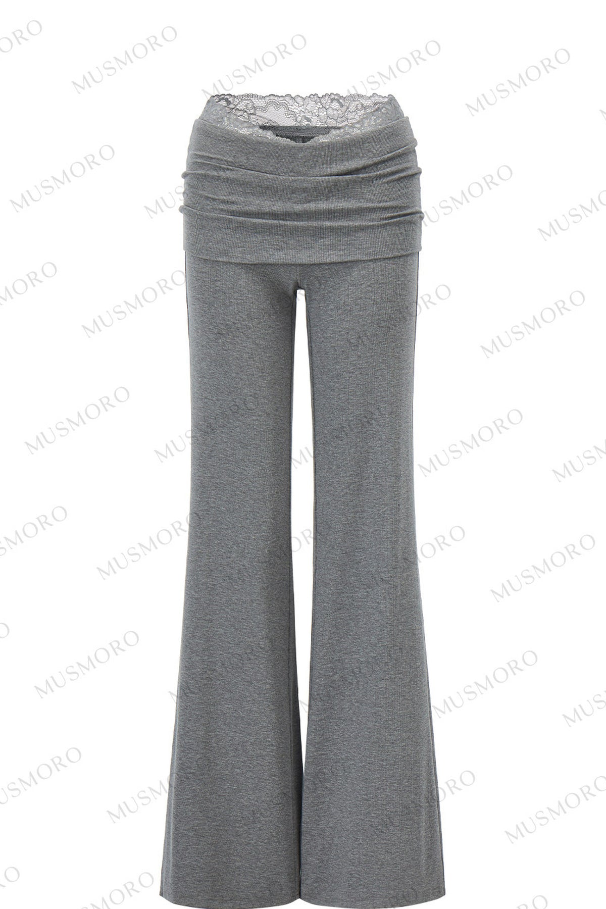 Pantaloni svasati con vita ripiegata e rifinitura in pizzo