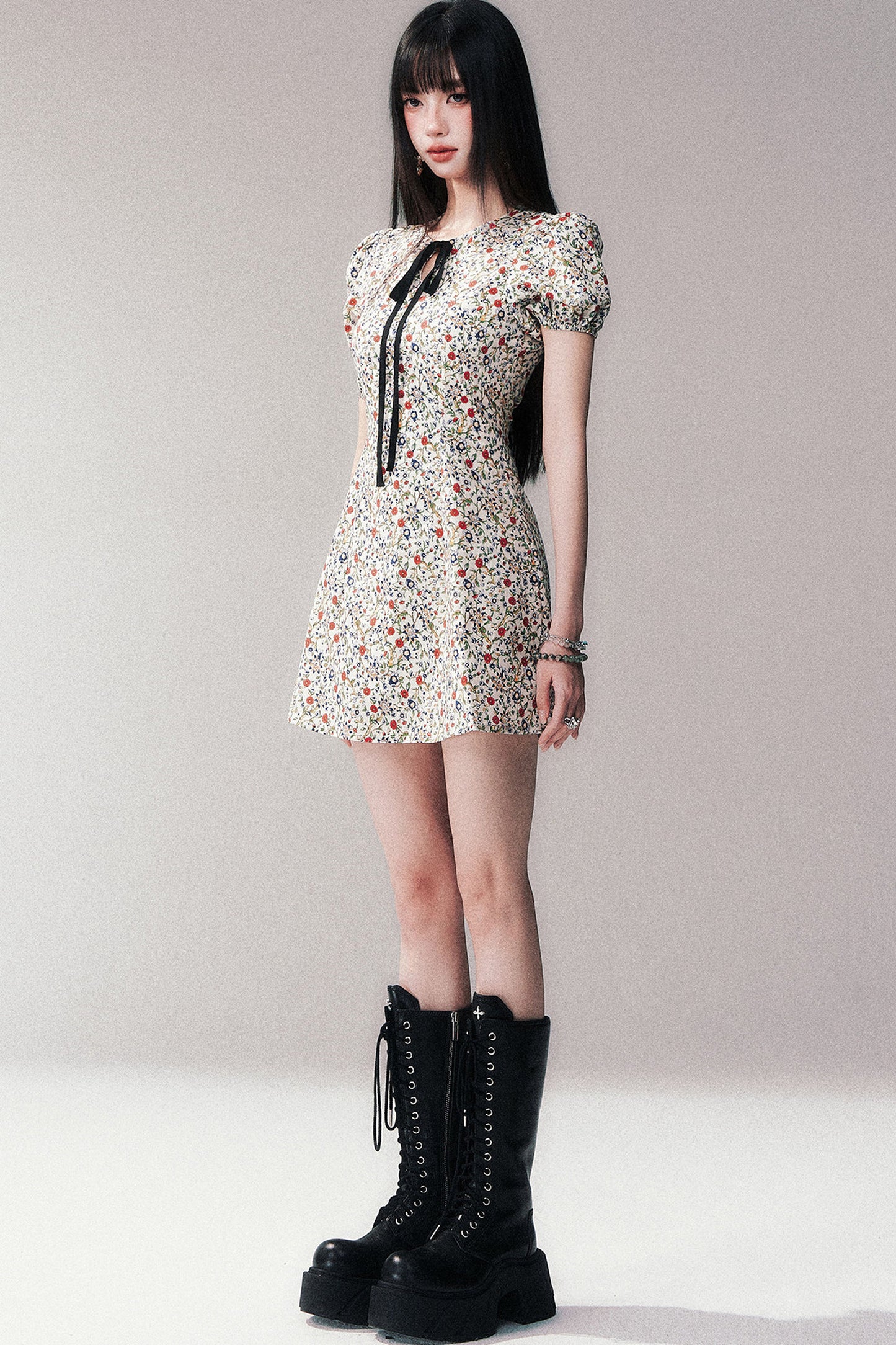 Vintage Floral Puff Sleeve Dress