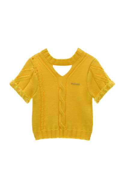 Puff Sleeve Hollow Out Knit Top