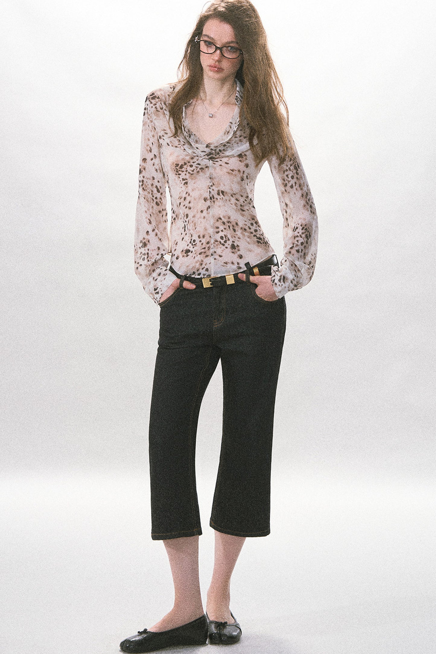 High-Waist Straight-Leg Washed Jeans