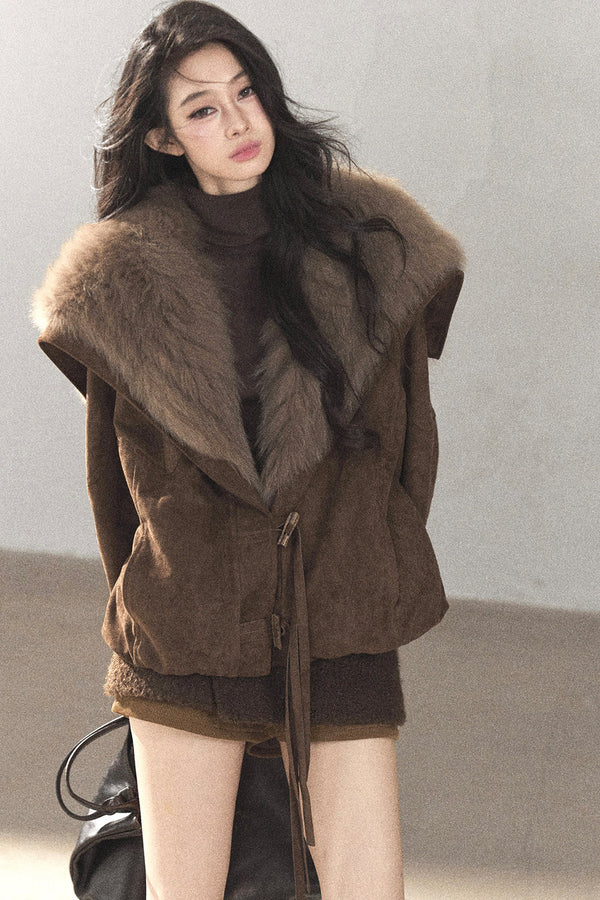 Horn Button Fox Fur Parka Coat