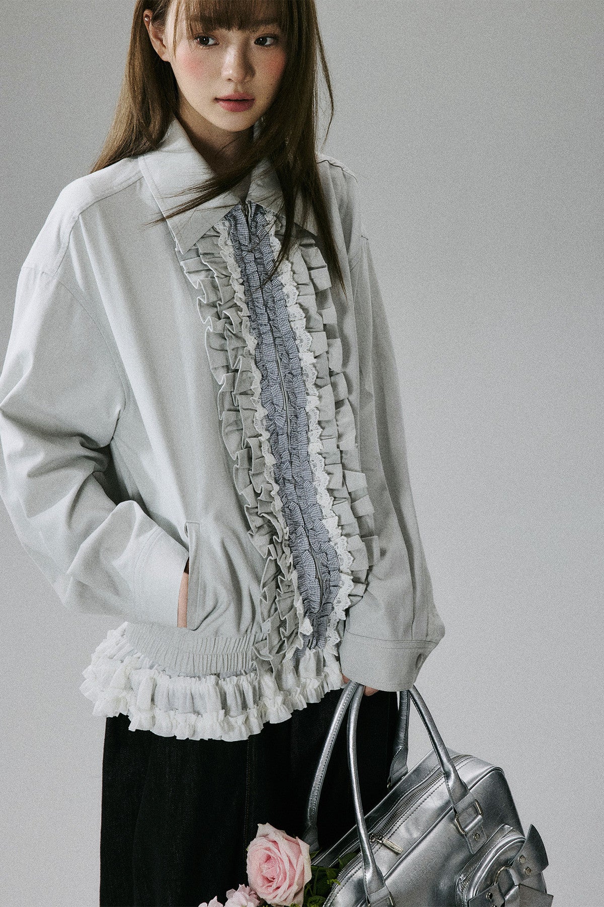 Ruffle Lace Panel Cotton Jacket
