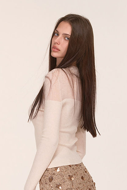 Tencel Spliced Half-Turtleneck Knit Top