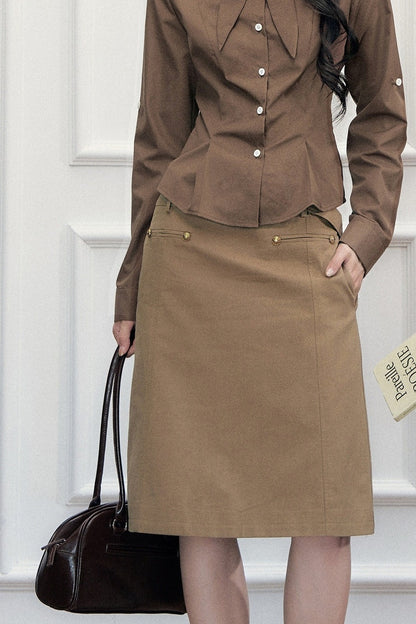 Retro Preppy Color-Blocking Shirt Knitted Vest and Skirt Set-Up