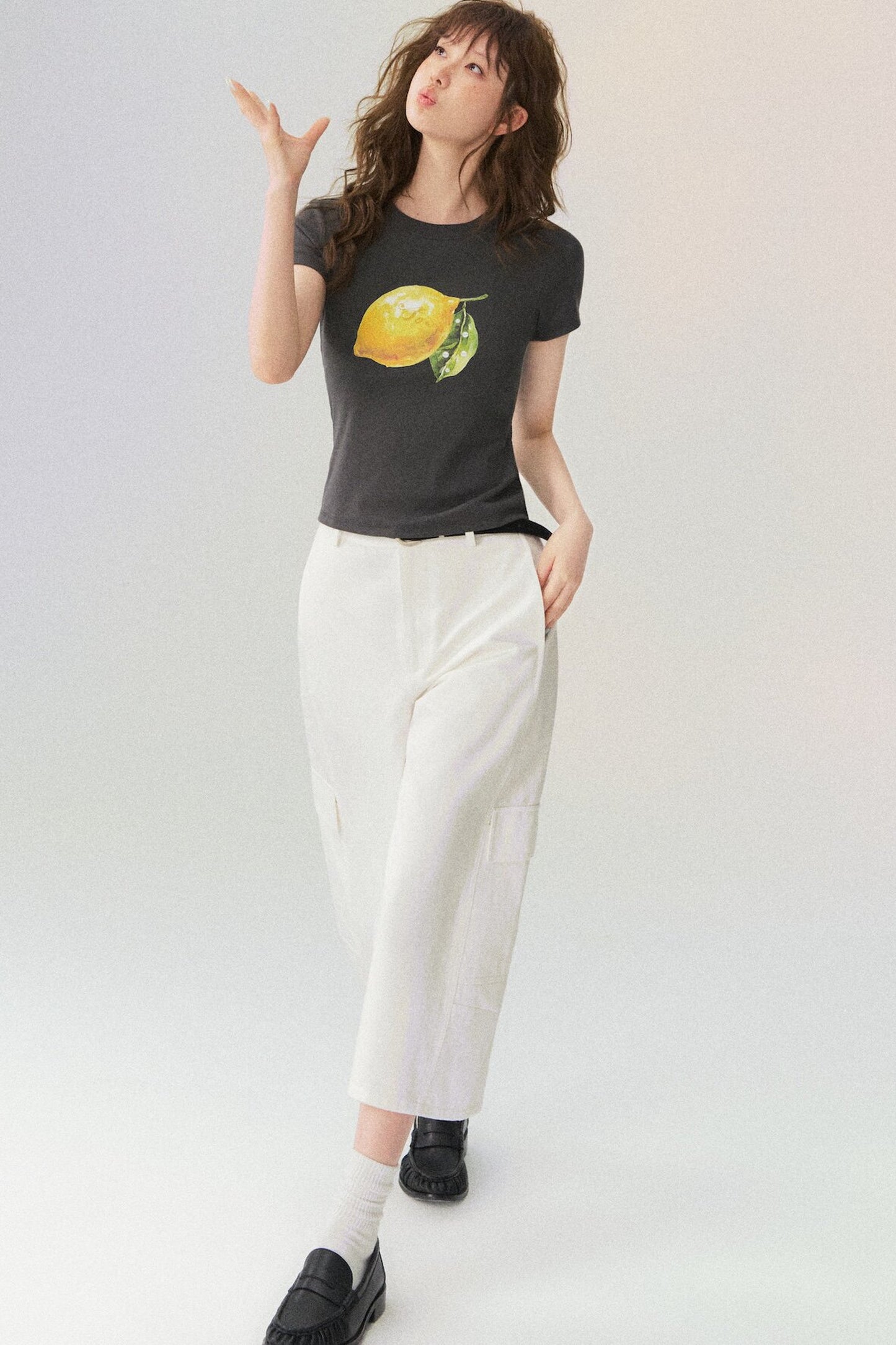 Lemon Print Short-Sleeved Blouse