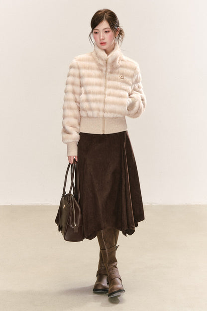 Apricot Faux Fur Stand-Collar Jacket