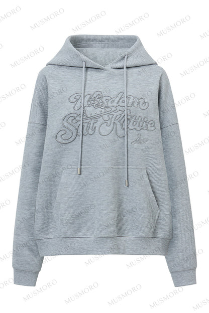 3D Embroidered Cat Waffle Hooded Sweatshirt