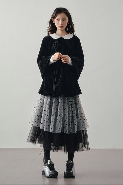 Patchwork Long Sleeve Velvet Tops