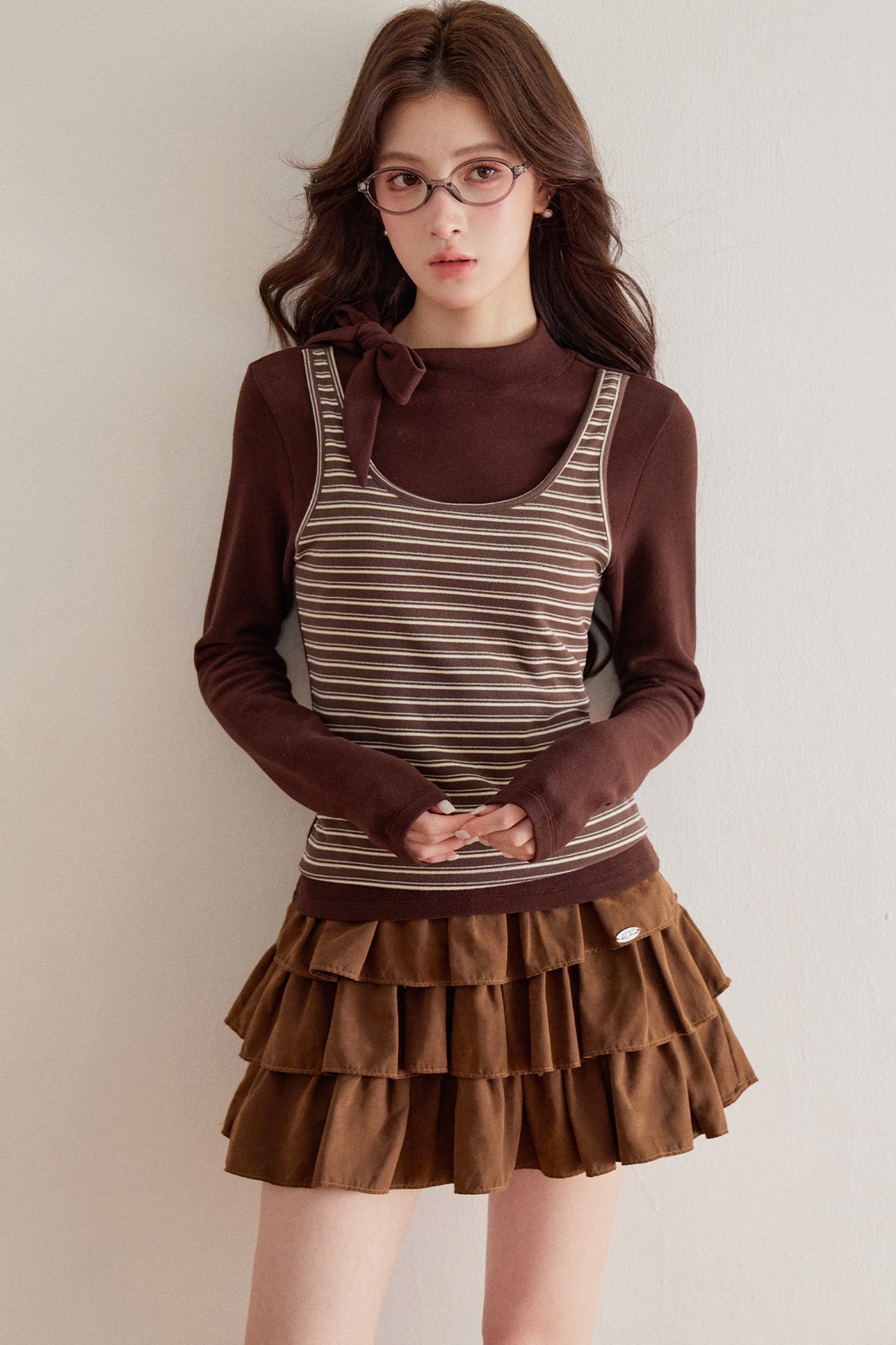 Striped Knit Layered-Look Top