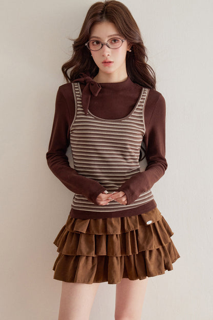 Striped Knit Layered-Look Top
