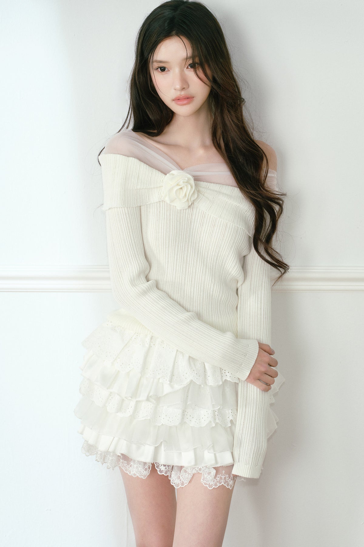 3D Rose Off-Shoulder Knit Top