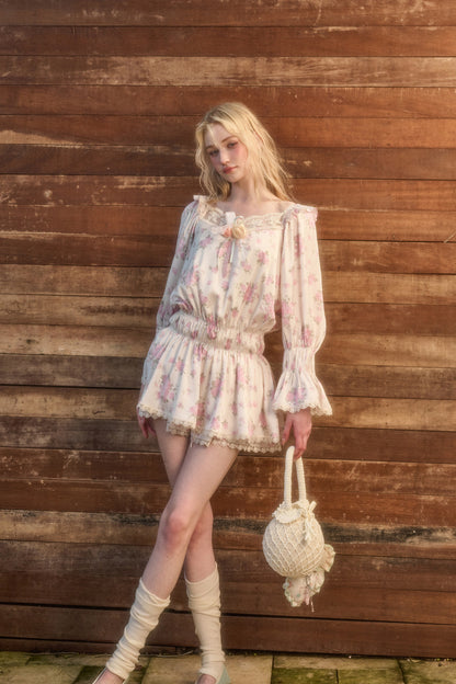 Floral Two-Piece Blouse and Shorts Set-Up