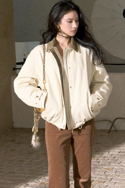 Suede Spliced 95% White Duck Down Jacket