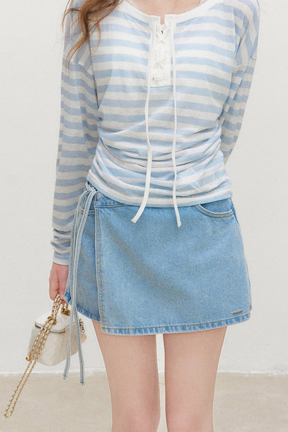 Striped Tie-Waist Top and Denim Skirt Set-Up
