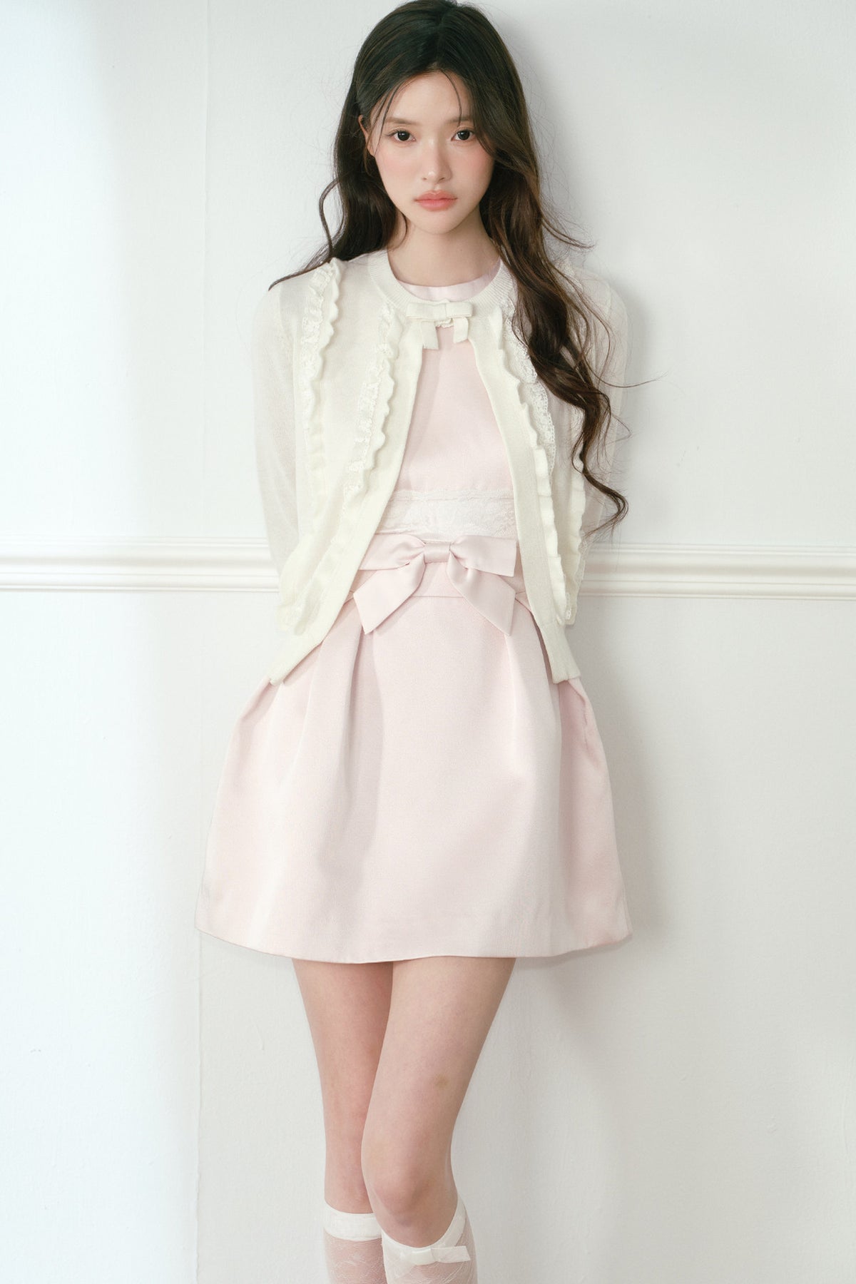 White Lace Trim Knit Cardigan