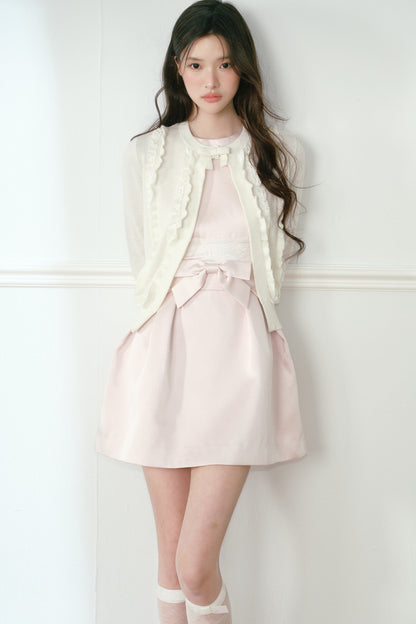 White Lace Trim Knit Cardigan