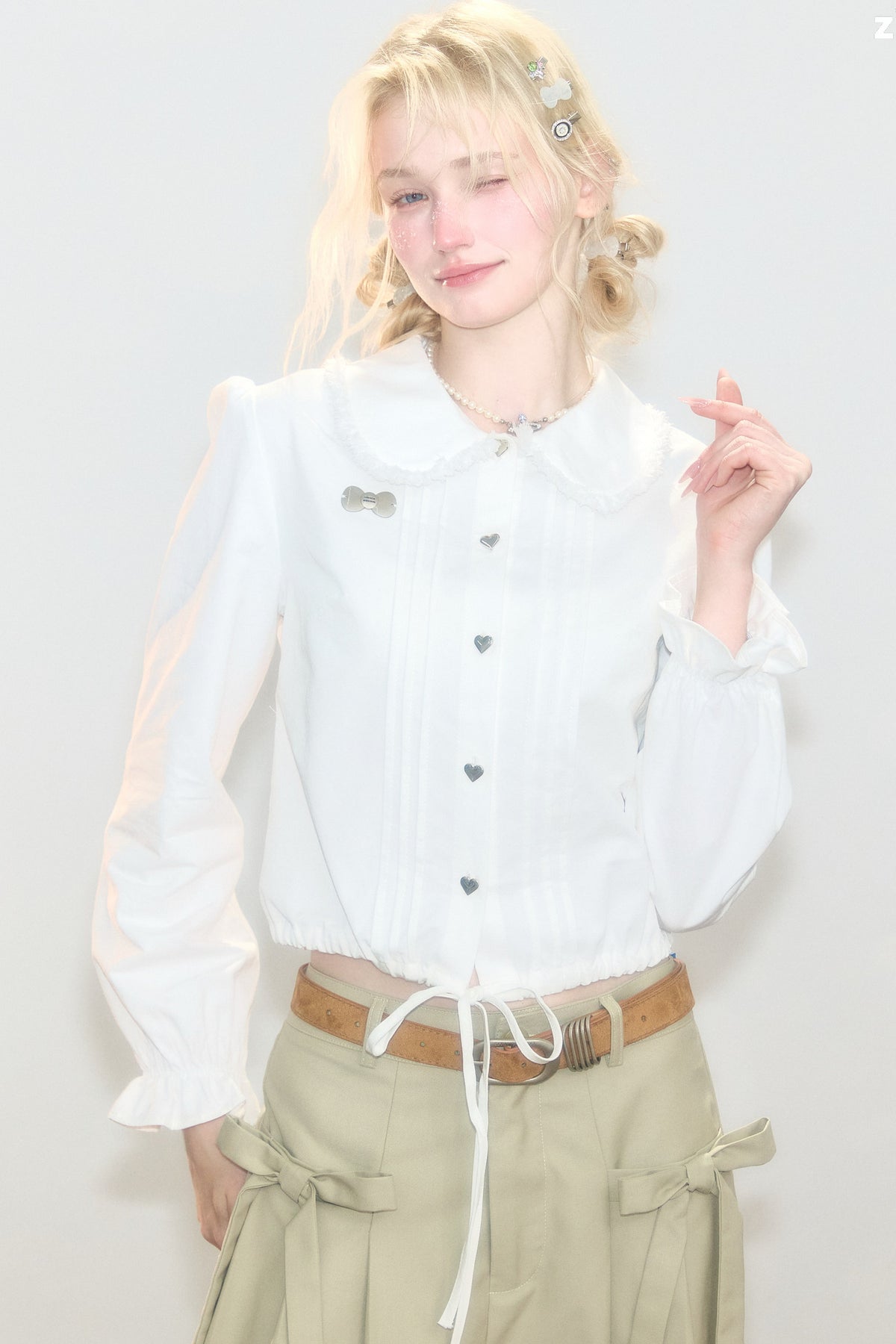 Tassel Doll Collar Short Shirt