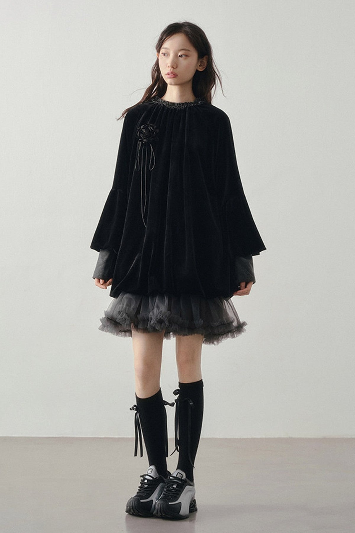 Patchwork Long Sleeve Velvet Tops