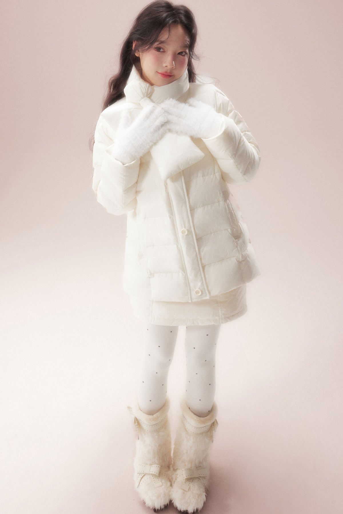 Bow-Knot Scarf Mid-Length Down Jacket