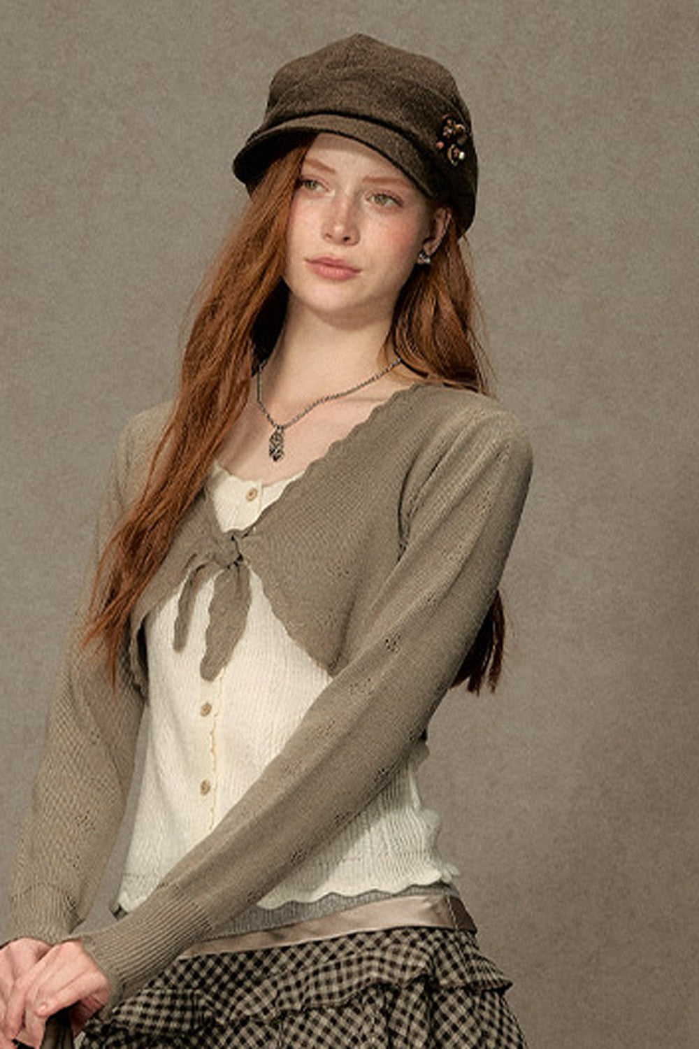 Short V-Neck Knit Cardigan