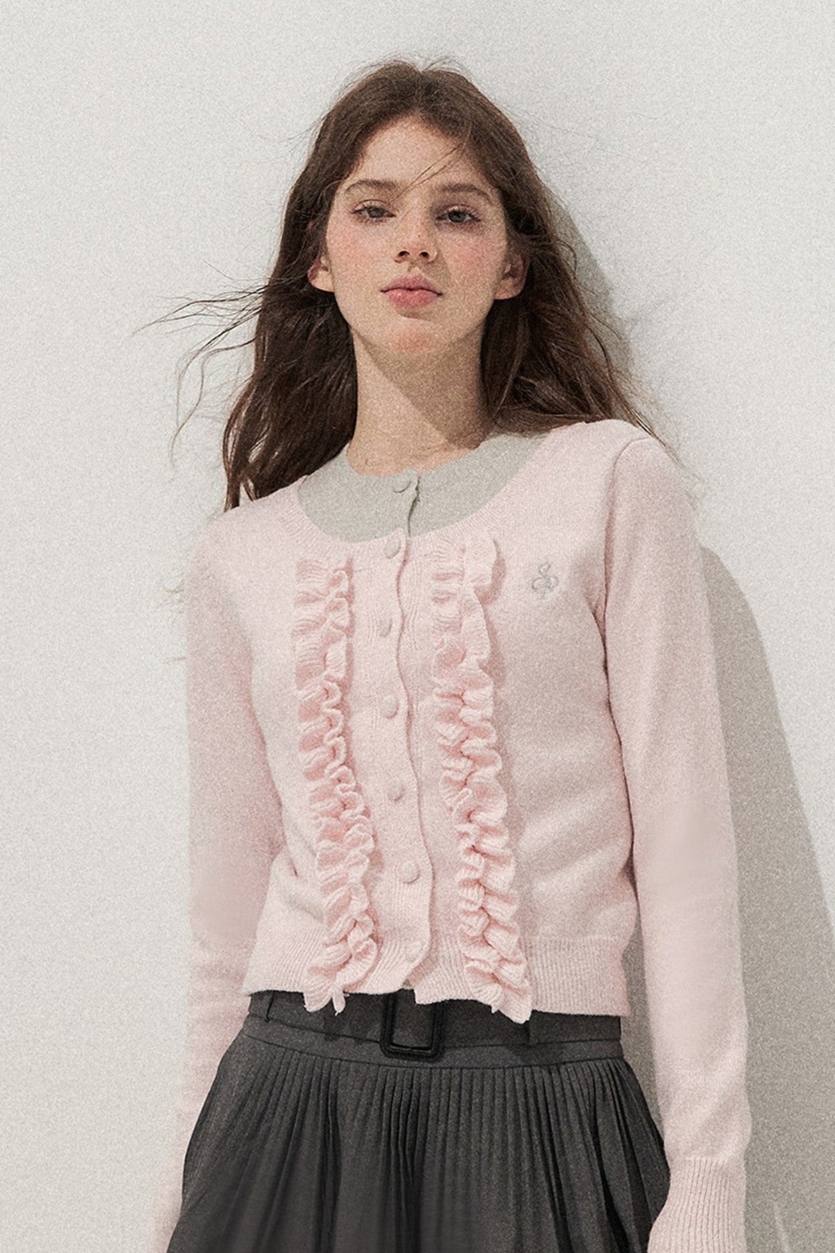 Layered-Look Floral Ruffle Sweater