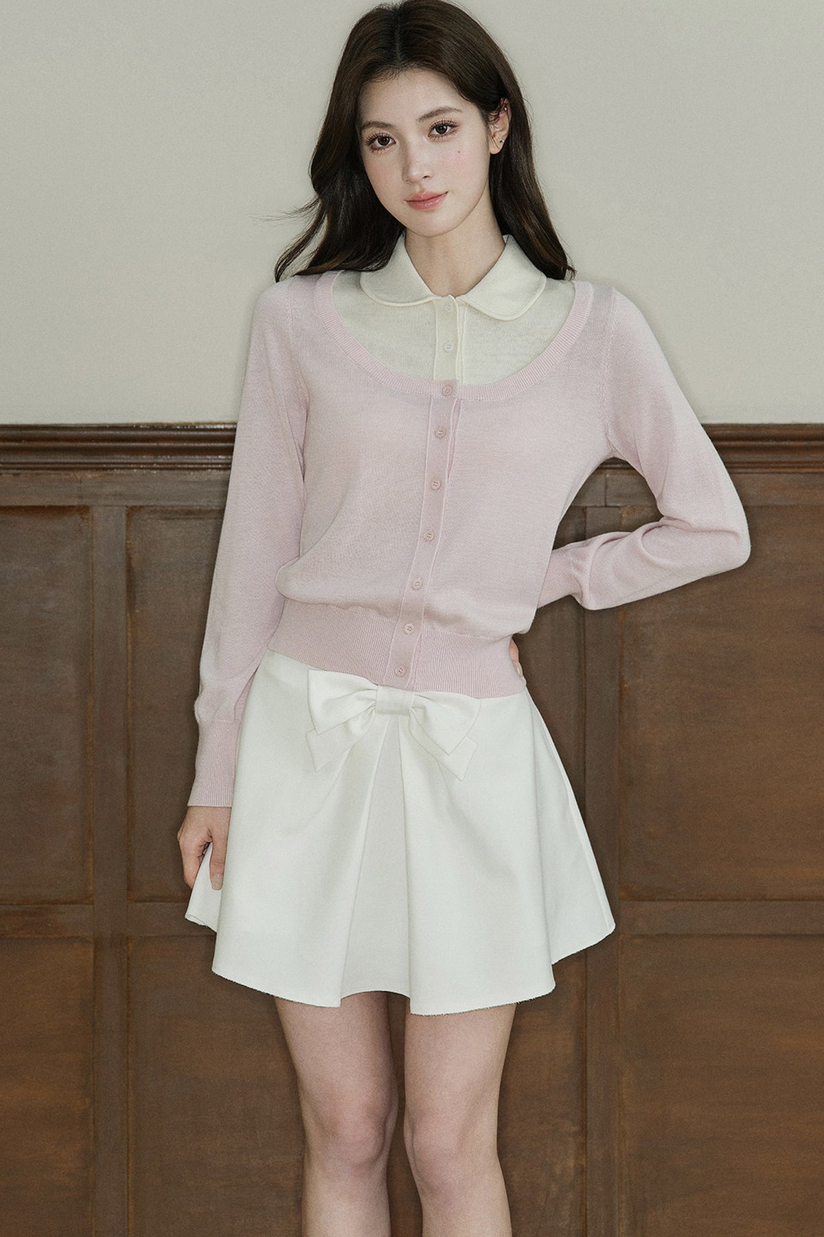 Mid-Waist Bow A-Line Frayed Skirt