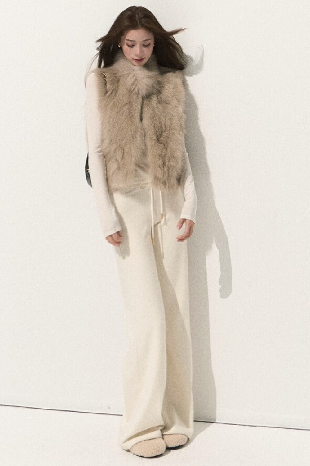 Silver-Embellished High-Waisted Wide-Leg Pants