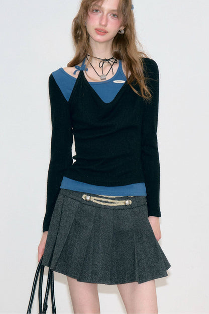 Retro Spliced Halter Knit Top