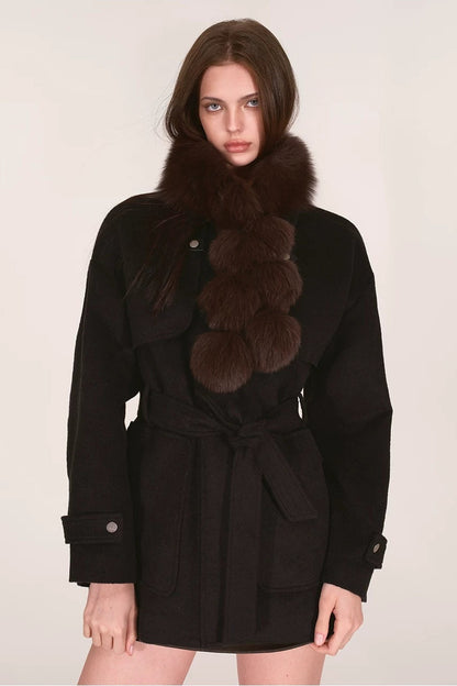 Fox Fur Tassel Pom Pom Scarf