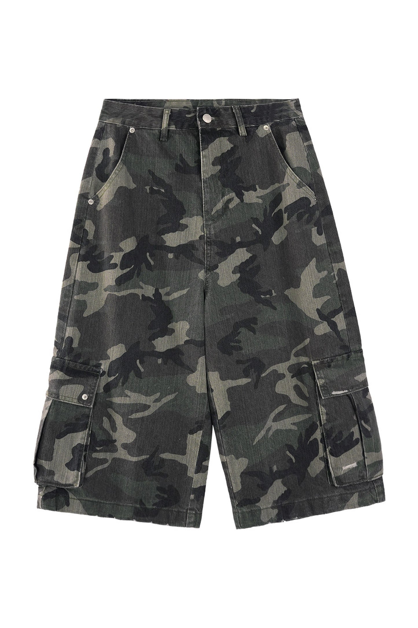 Camouflage-Denimhose mit weitem Bein