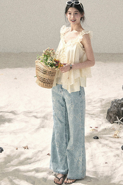 French Ruffled V-Neck Blouse