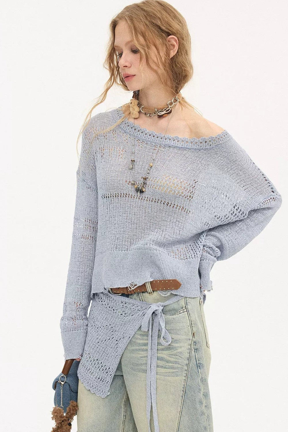 Asymmetrical Knit Off-Shoulder Top Set