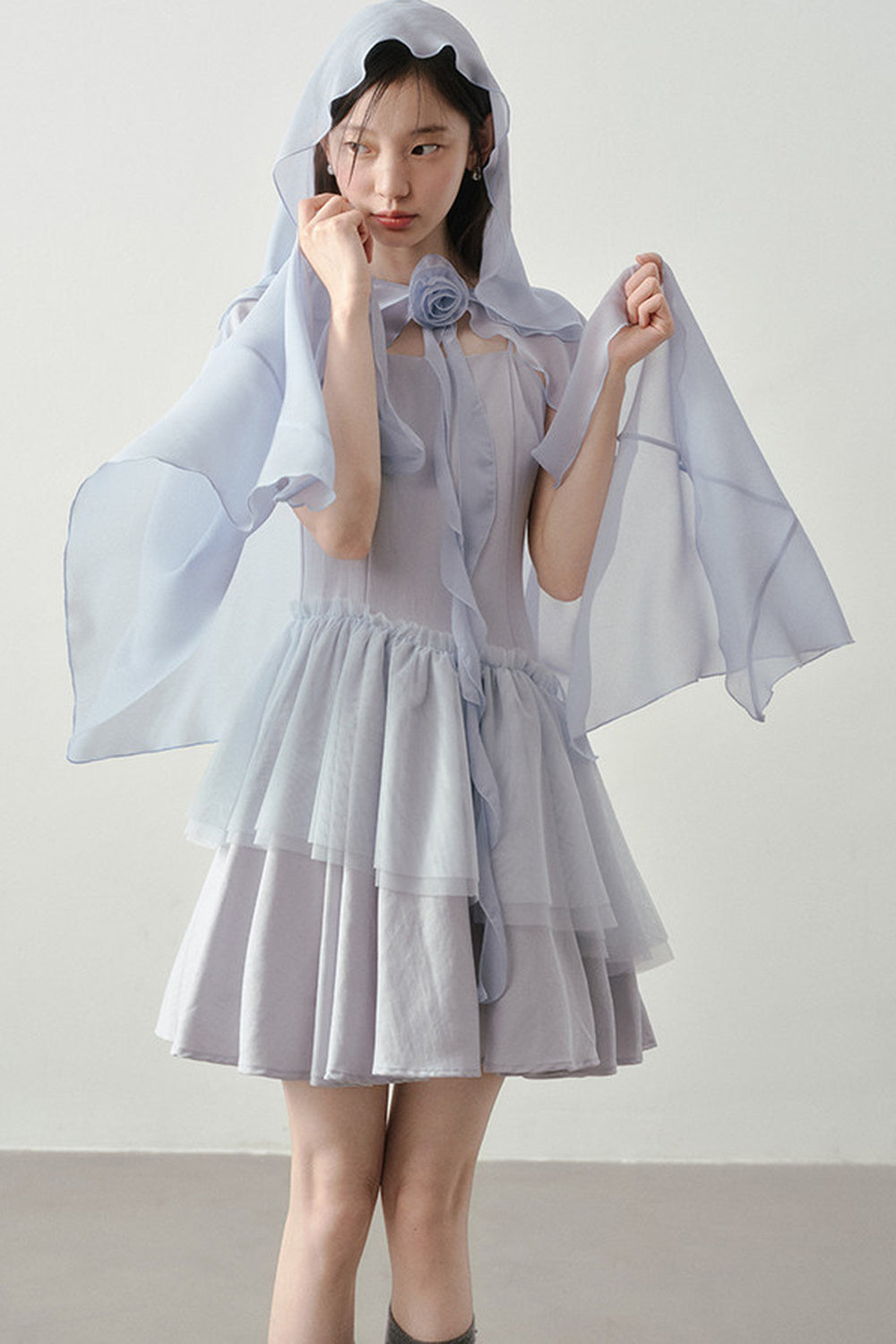 Muyu Camellia Cake Dress with Shawl Set