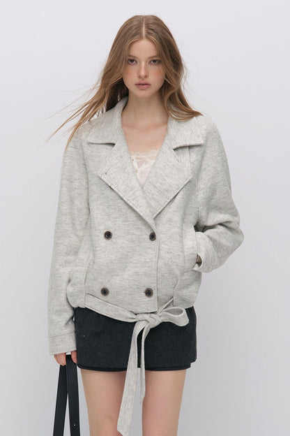 Stand Collar Tie-Up Wool Coat
