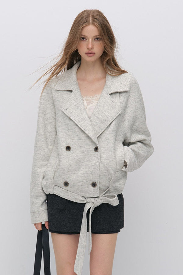 Stand Collar Tie-Up Wool Coat
